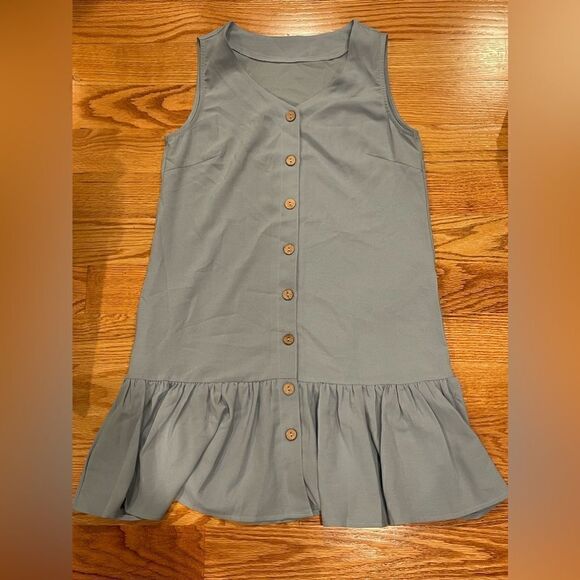 Button Down V Neck Sleeveless Swing Mini Dress Small - Picture 5 of 5